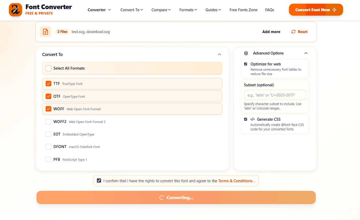 Screenshot showing the conversion process with loading indicator