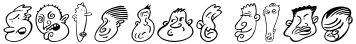 "Rainbow Text" rendered in the MiniPics HeadBuddies font